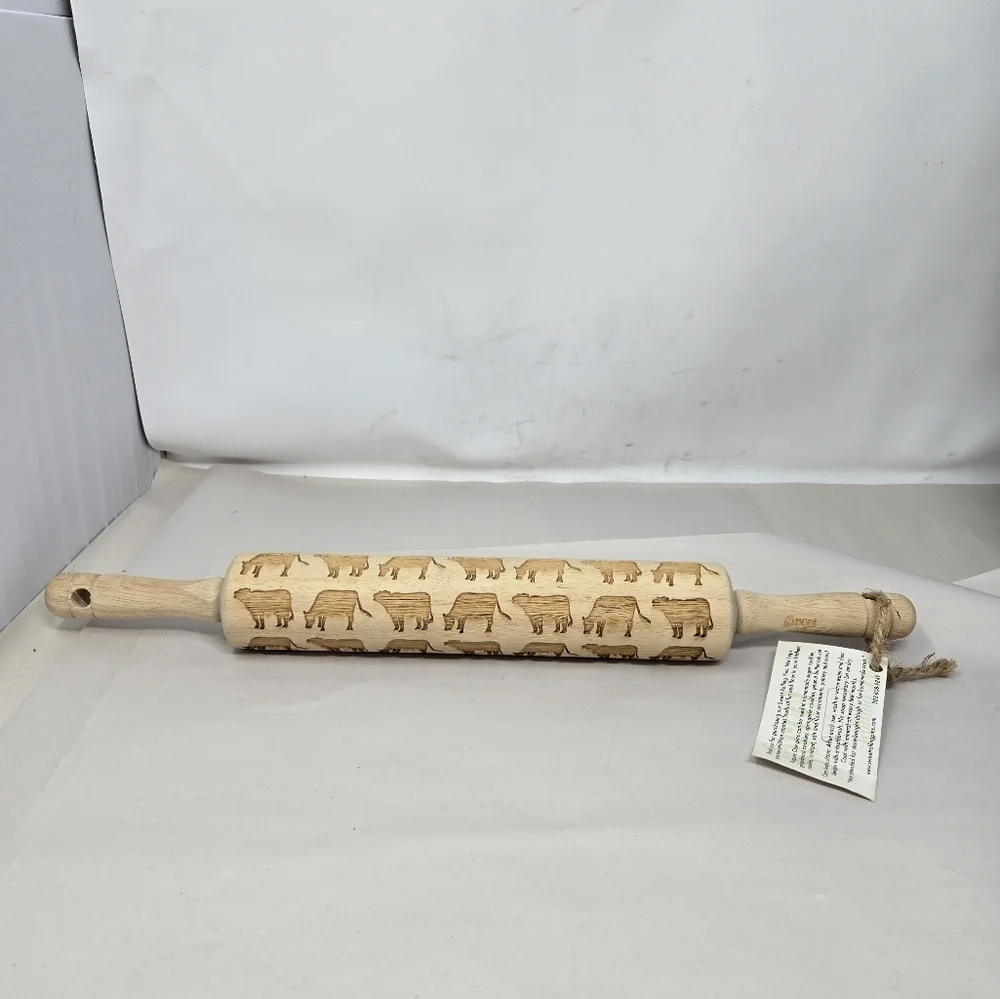 Sweet Rolling Pins Wooden Engraved Cows Shapes Imprints Cow Design Into Dough